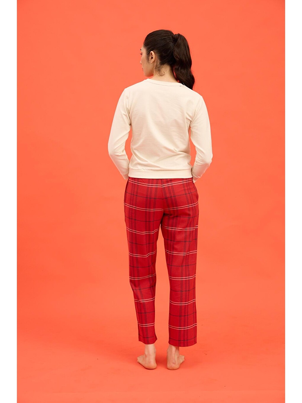 Kadın Deer New Year Pijama Takımı Kırmızı-1