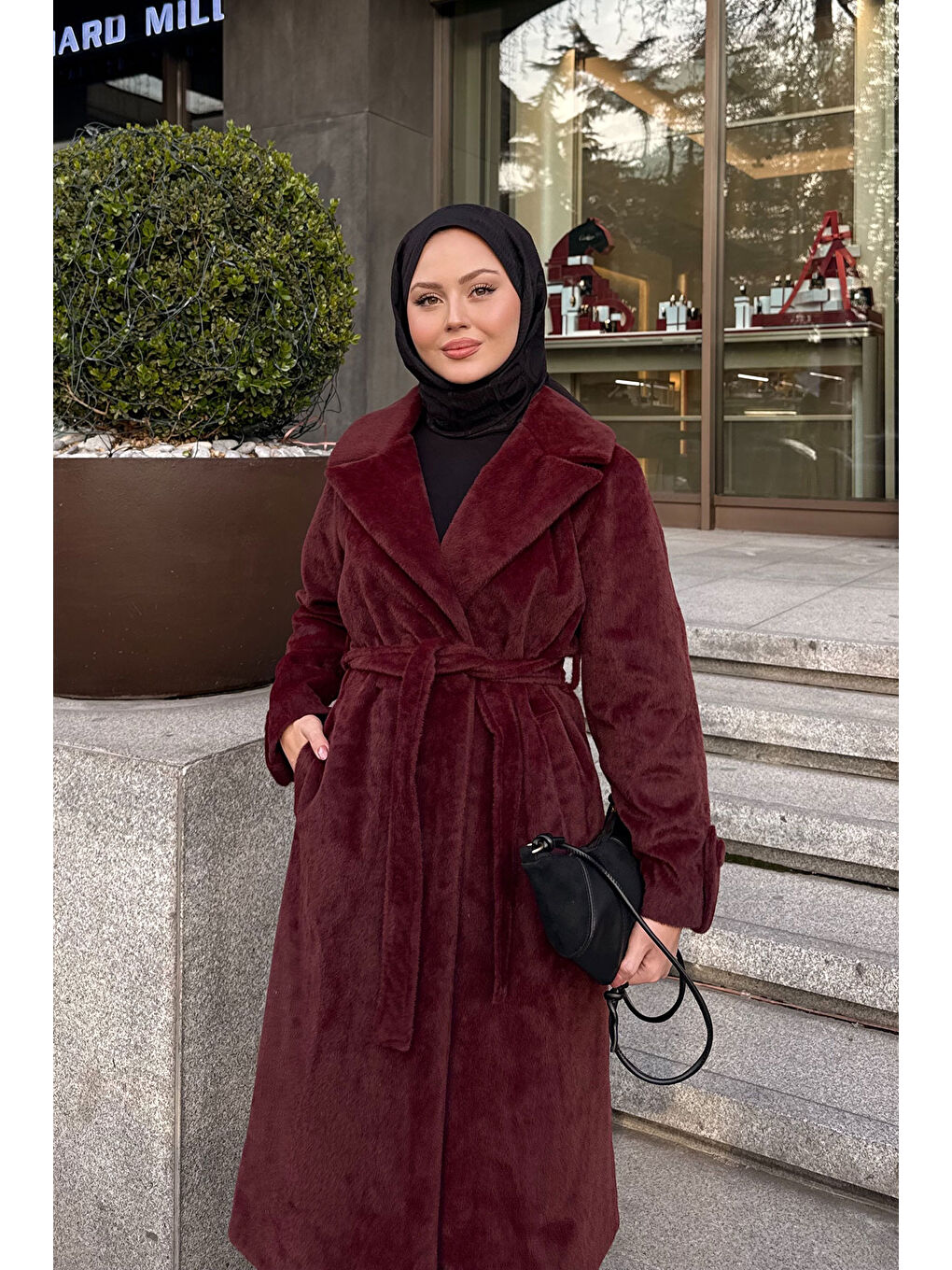 Kadın Apoletli Uzun Kaban Bordo-1