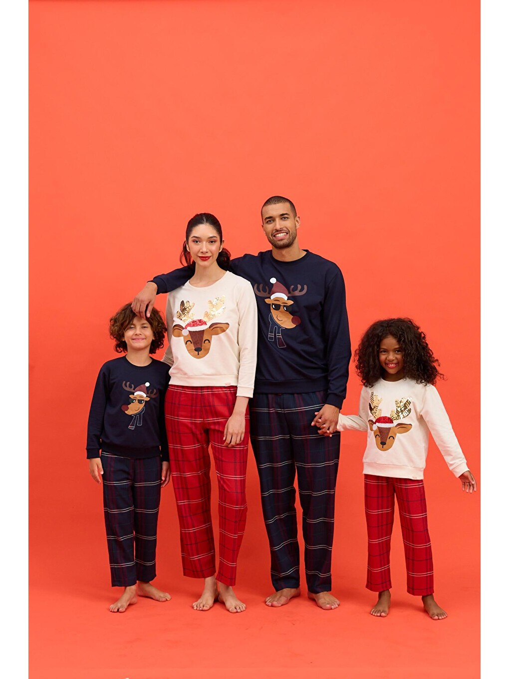 Kadın Deer New Year Pijama Takımı Kırmızı-3