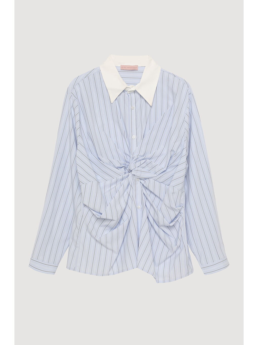 Çizgili Kruvaze Bağlamalı Gömlek Mavi-1