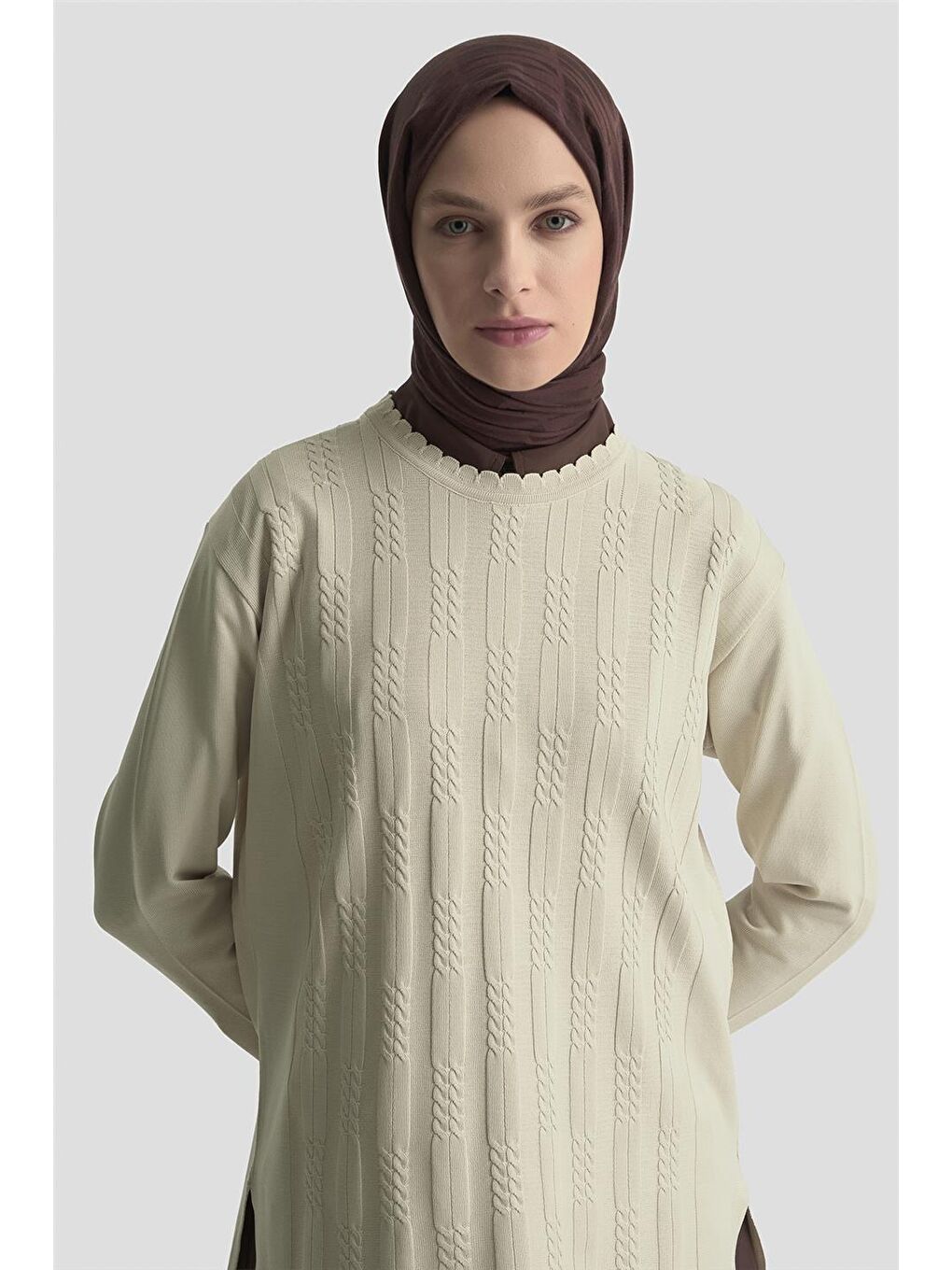 Örgü Desenli Kazak 25Kd7004 Bej-2