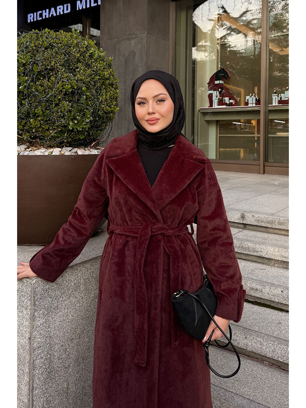 Kadın Apoletli Uzun Kaban Bordo-3