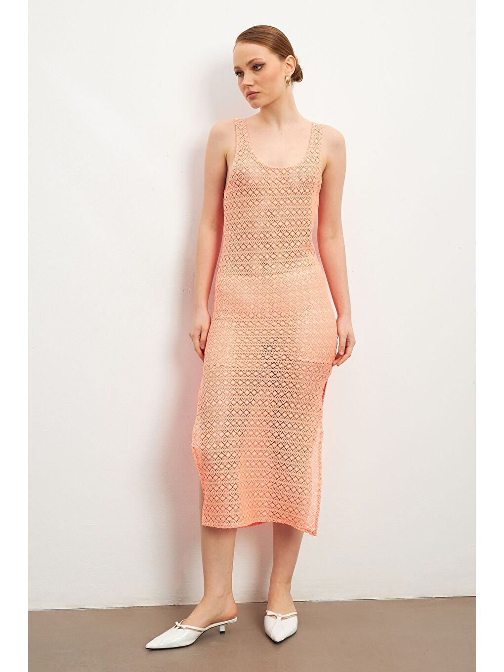 Fuşya Kadın Ajurlu Pareo Elbise Neon