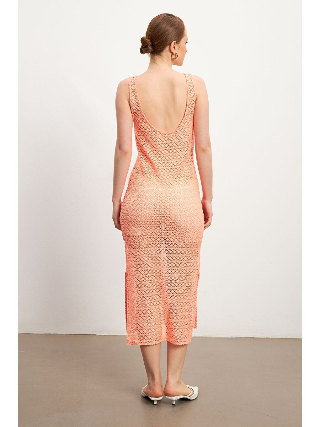 Fuşya Kadın Ajurlu Pareo Elbise Neon-1