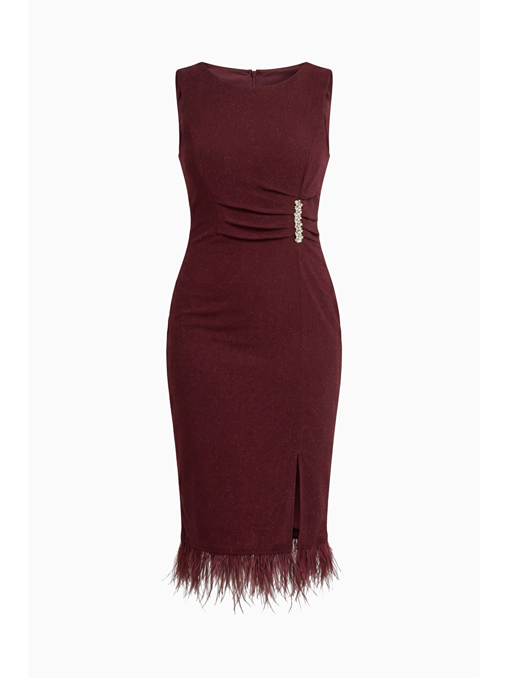 Kadın Bordo Bisiklet Yaka Taşlı Büyük Beden Abiye Elbise-5