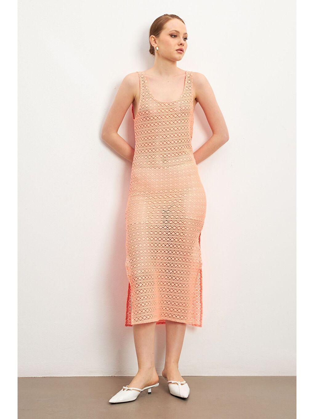 Fuşya Kadın Ajurlu Pareo Elbise Neon-2