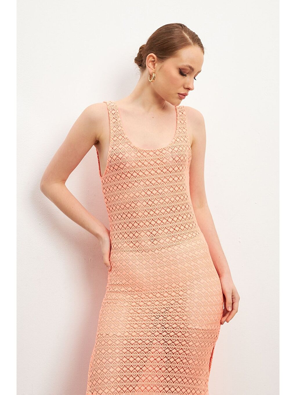 Fuşya Kadın Ajurlu Pareo Elbise Neon-3