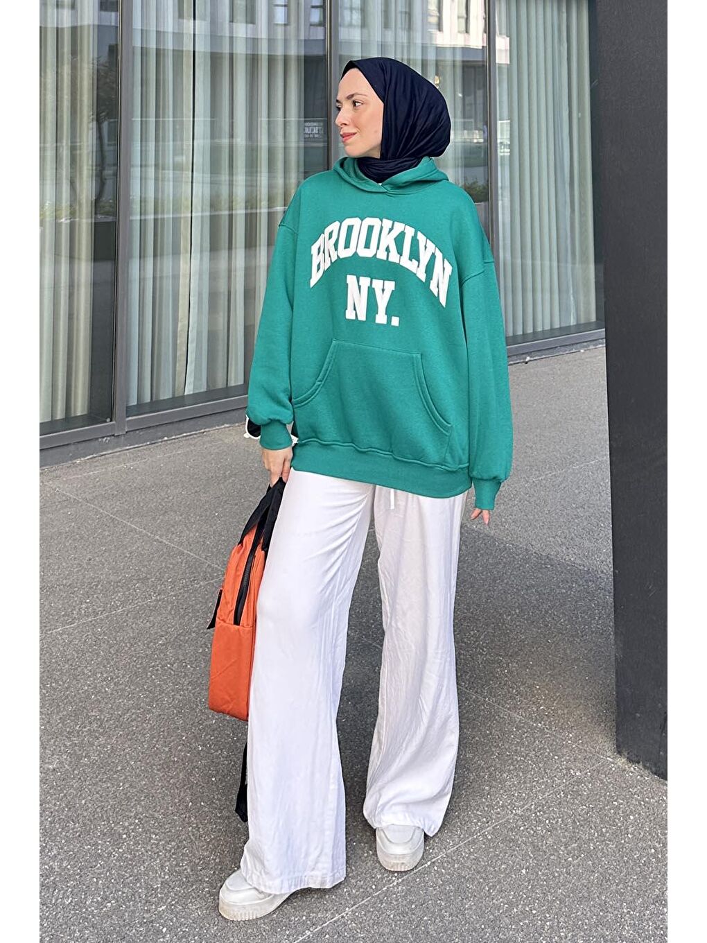 Brooklyn Baskılı Üç İplik Sweat Yeşil