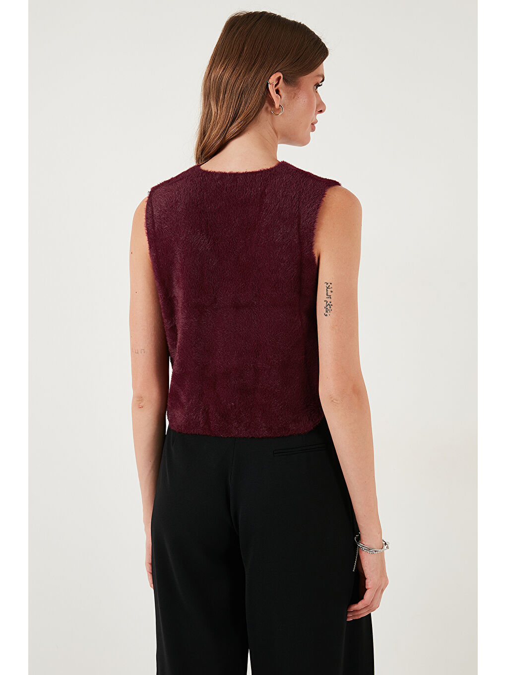 Bordo Regular Fit V Yaka Yumuşak Dokulu Düğmeli Yelek 4615241-6