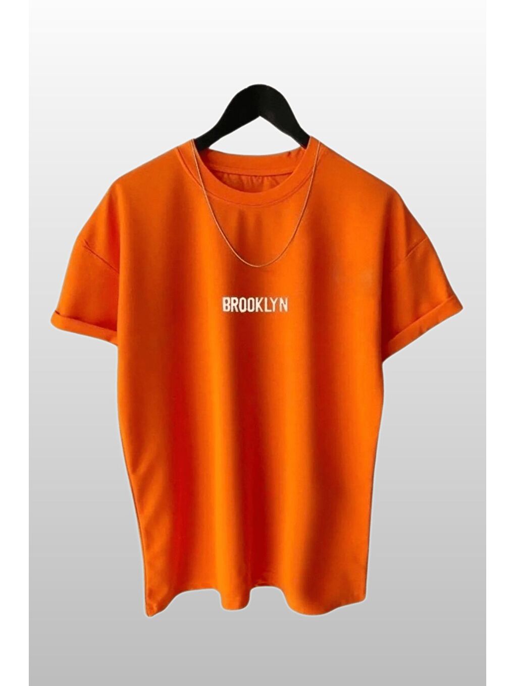 Trendseninle Kadın Brooklyn Baskılı 3lü Paket Turuncu Siyah Mavi T Shirt - 1