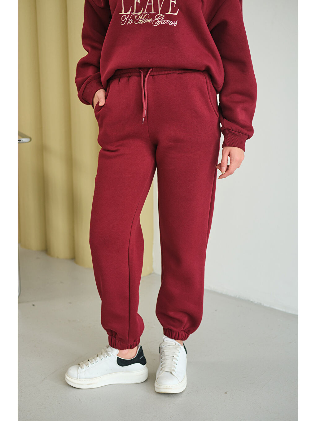 Kadın Beli Lastikli Eşofman Bordo-1