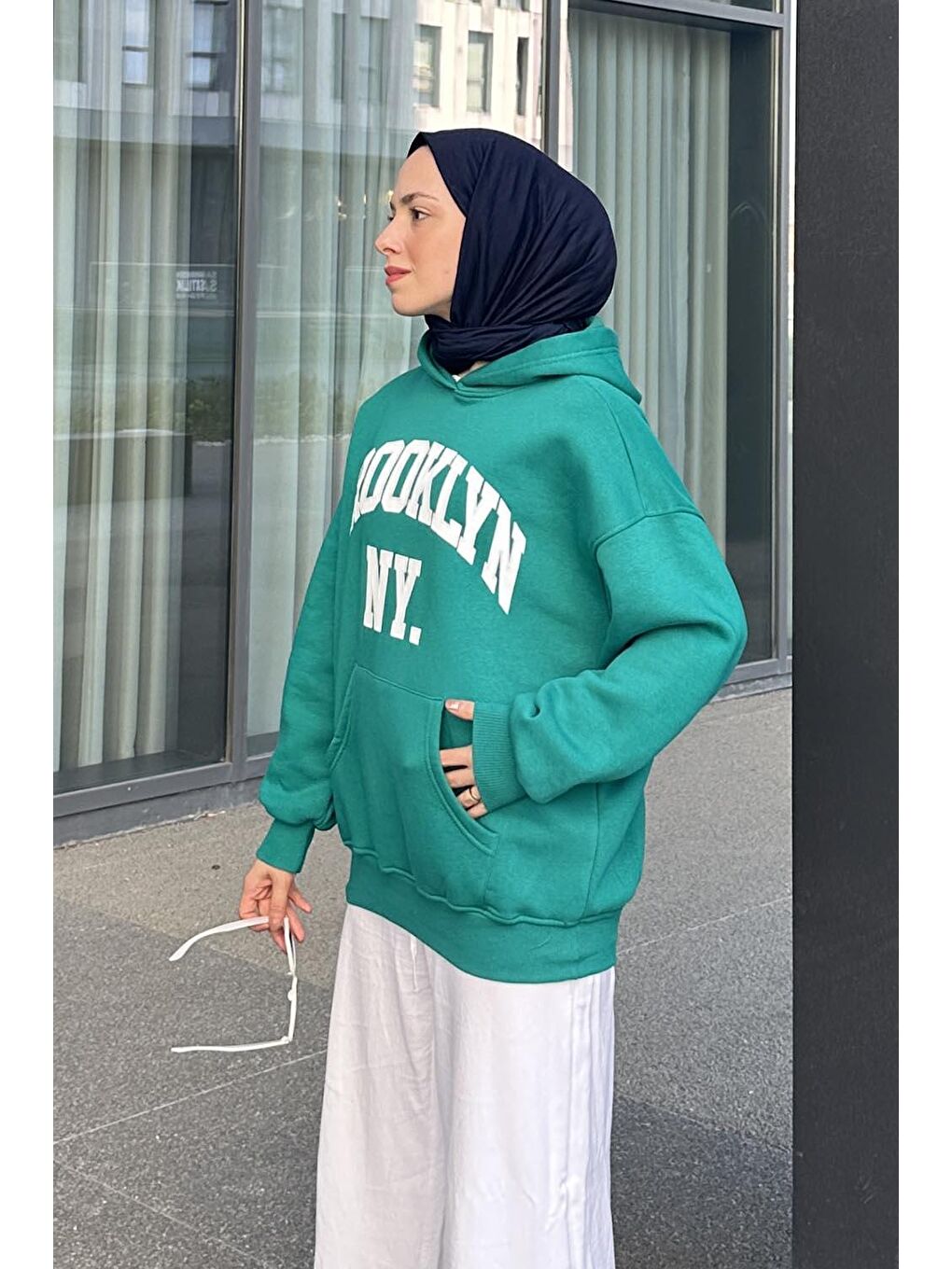 Brooklyn Baskılı Üç İplik Sweat Yeşil-1