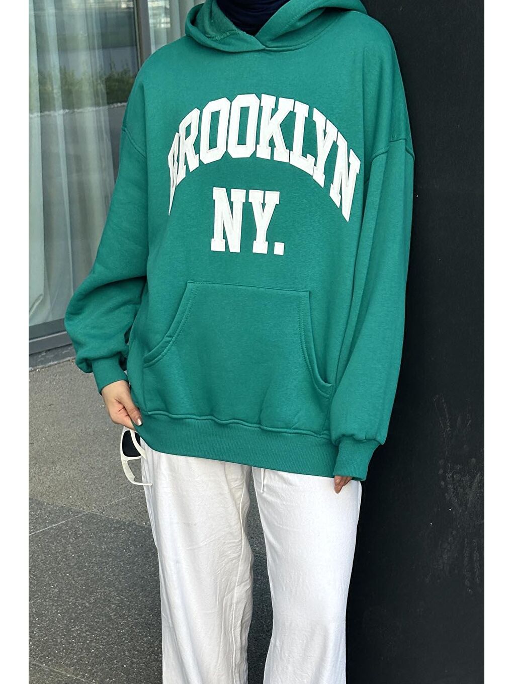 Brooklyn Baskılı Üç İplik Sweat Yeşil-2
