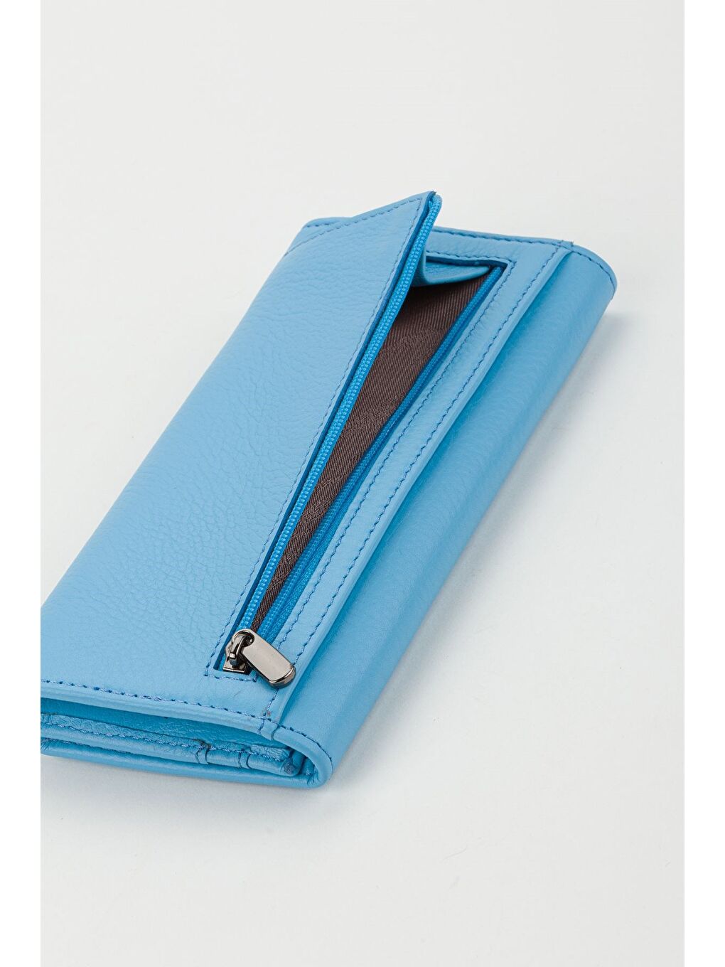 Kutulu Hakiki Deri Buz Mavi Büyük Boy Kadın El Portföyü Kartlık Cüzdan-6