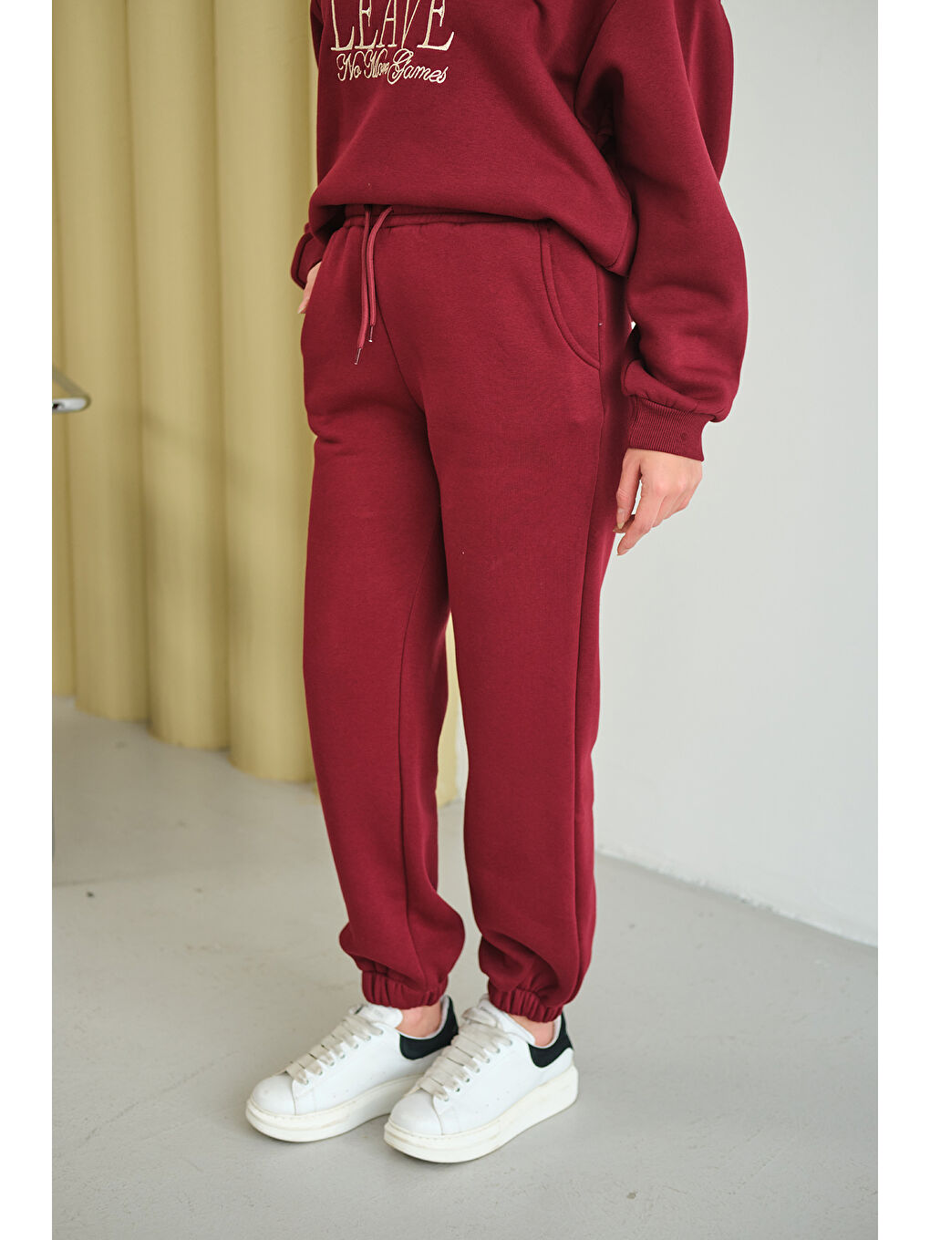 Kadın Beli Lastikli Eşofman Bordo-2