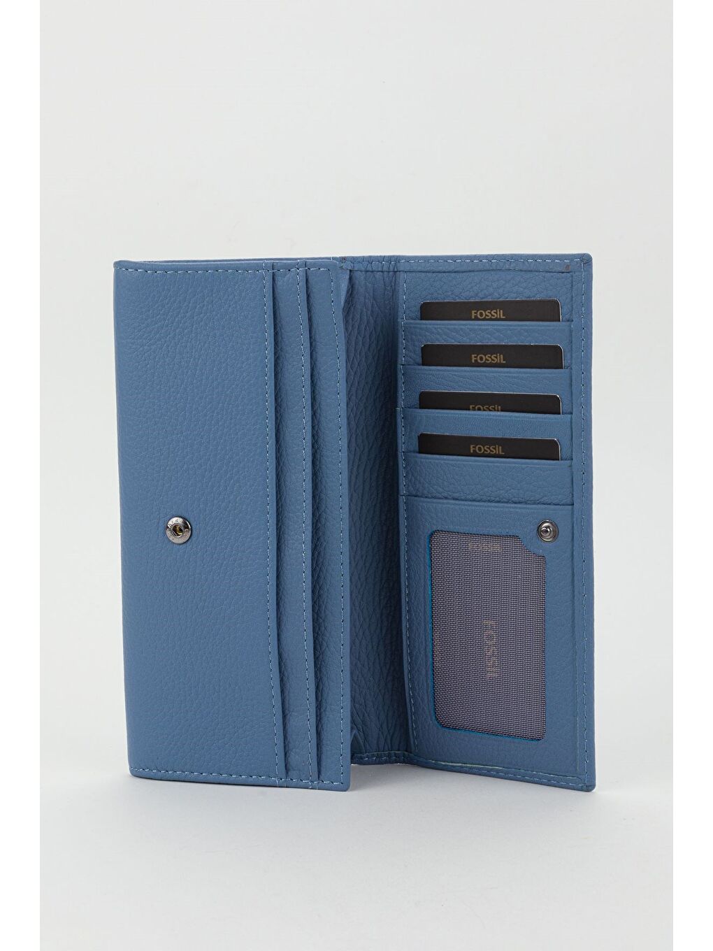 Kutulu Hakiki Deri Buz Mavi Büyük Boy Kadın El Portföyü Kartlık Cüzdan-1