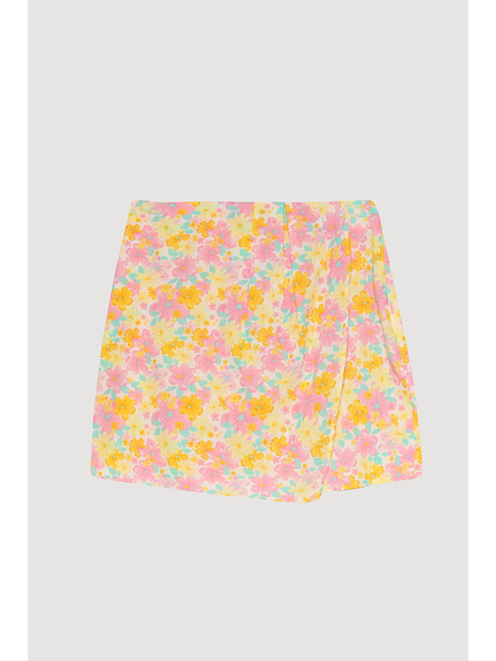 Çiçek Desenli Pileli Mini Etek Pembe-1