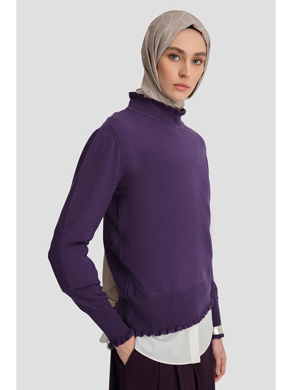 Fırfır Detaylı Kazak 25Kd7007 Mor