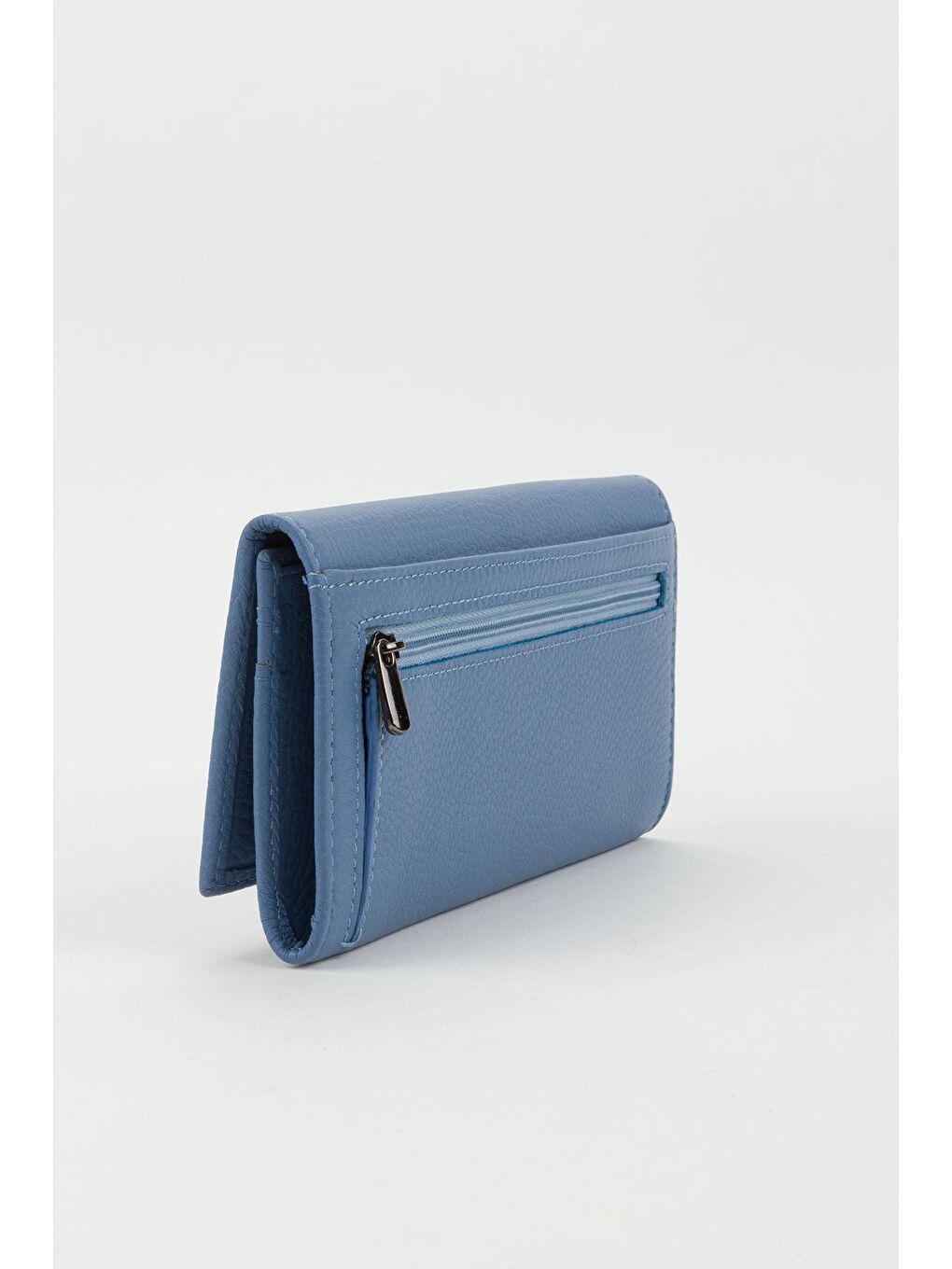 Kutulu Hakiki Deri Buz Mavi Büyük Boy Kadın El Portföyü Kartlık Cüzdan-5