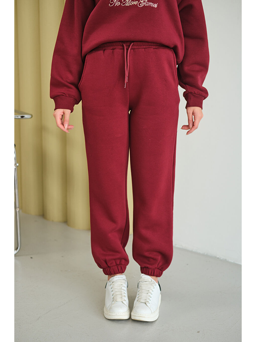 Kadın Beli Lastikli Eşofman Bordo-3