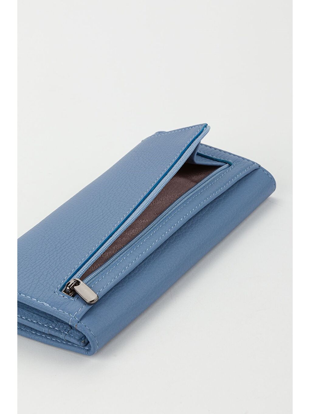 Kutulu Hakiki Deri Buz Mavi Büyük Boy Kadın El Portföyü Kartlık Cüzdan-6