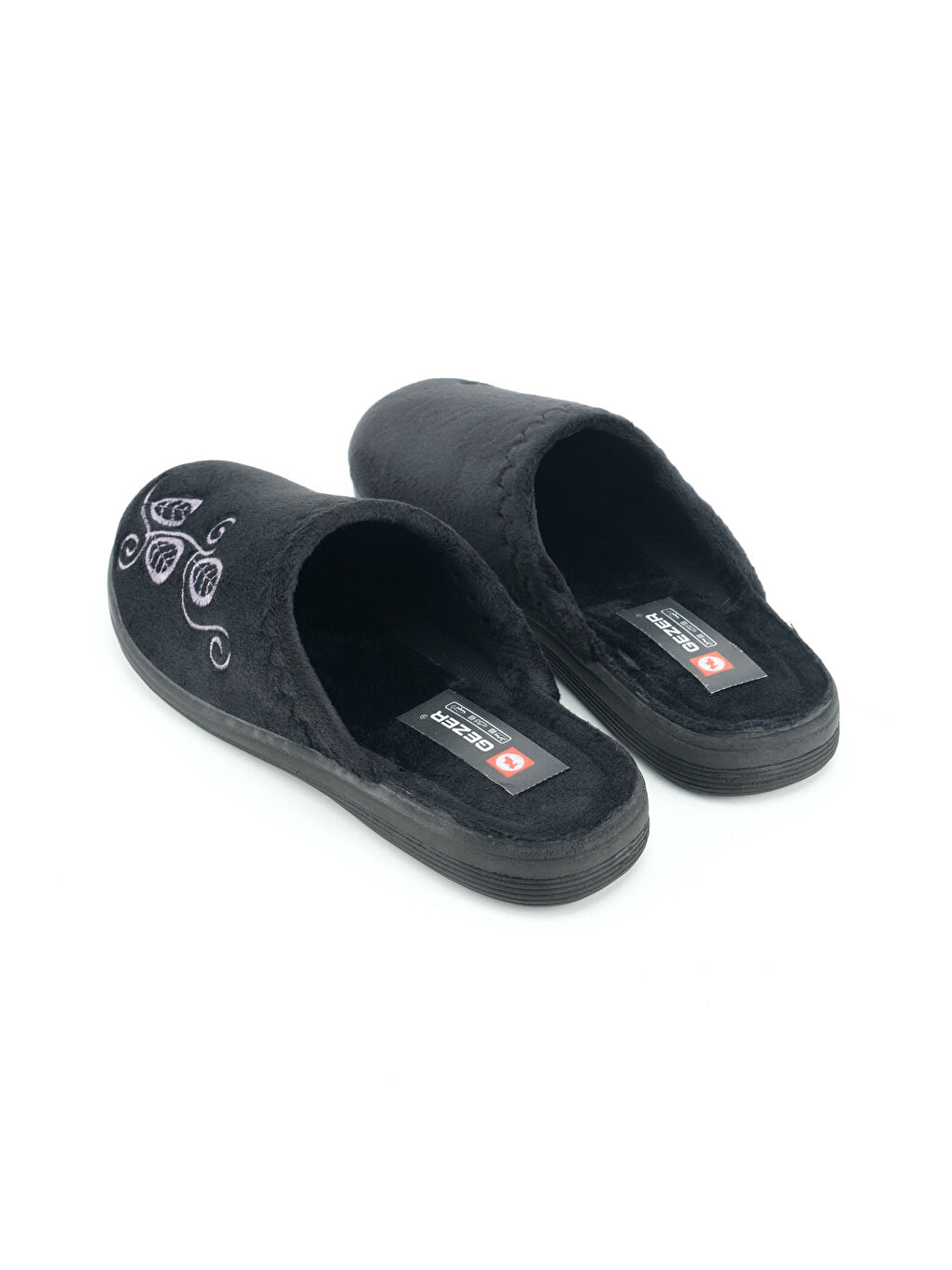 Siyah Kadın Kışlık PU Rahat Taban Nakışlı Tasarım Ev Bahçe Terlik-3