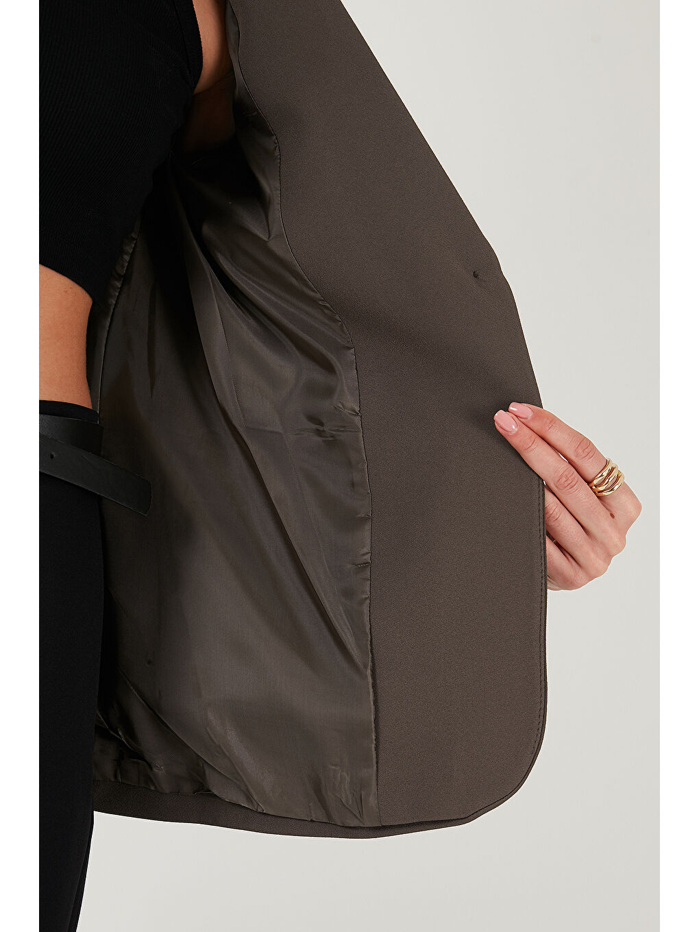 Kahverengi Regular Fit Kruvaze Yaka Kemerli Blazer Ceket 6839367-5