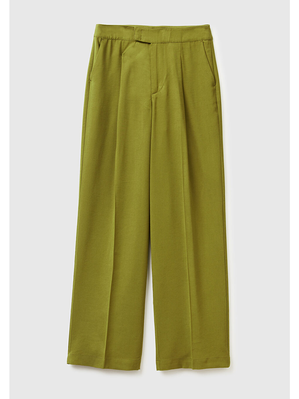 Kadın Haki Yeşili Viskoz Karışımlı Arka Cep Detaylı Geniş Paça Pantolon-1