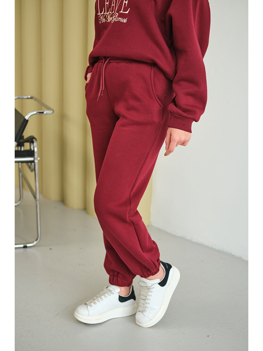 Kadın Beli Lastikli Eşofman Bordo-4