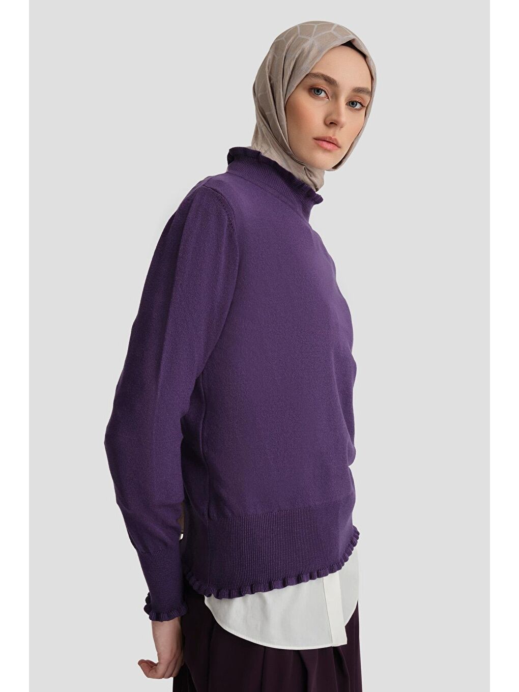 Fırfır Detaylı Kazak 25Kd7007 Mor-2