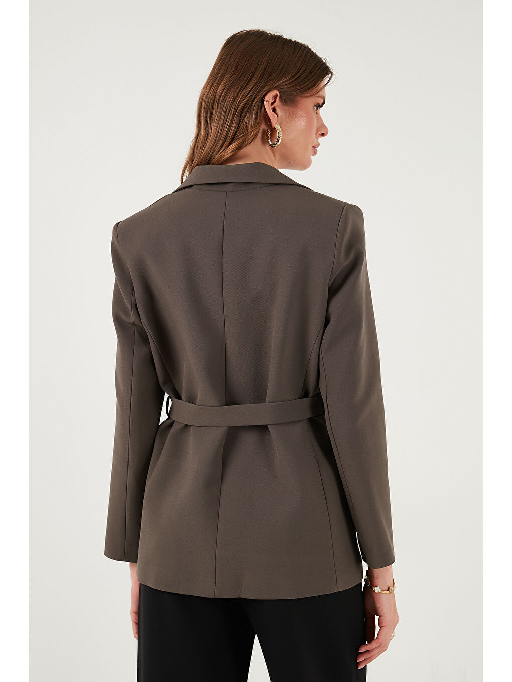 Kahverengi Regular Fit Kruvaze Yaka Kemerli Blazer Ceket 6839367-6