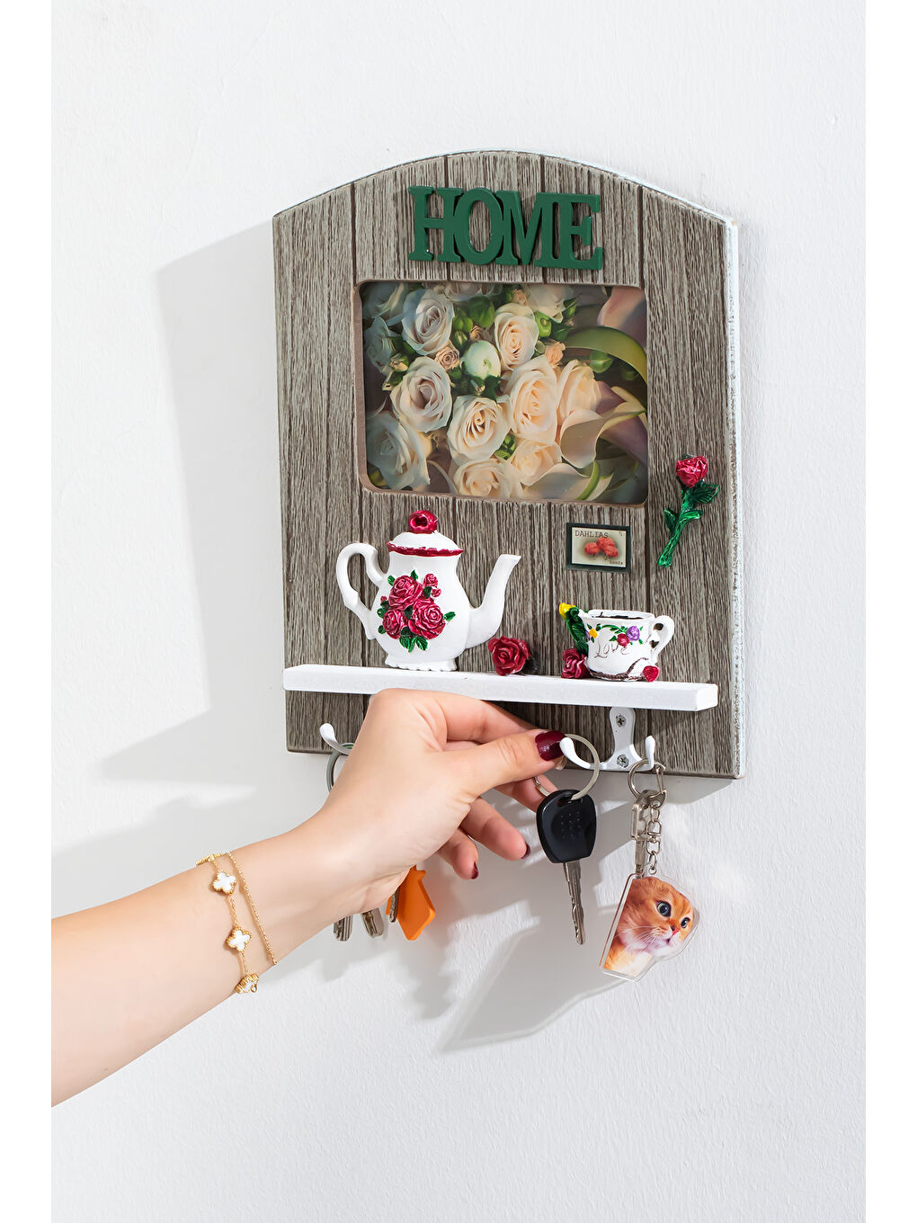 Kahverengi 2070 Duvara Montajlı Dekoratif Anahtarlık - Duvar Askılı Anahtar Düzenleyici-1