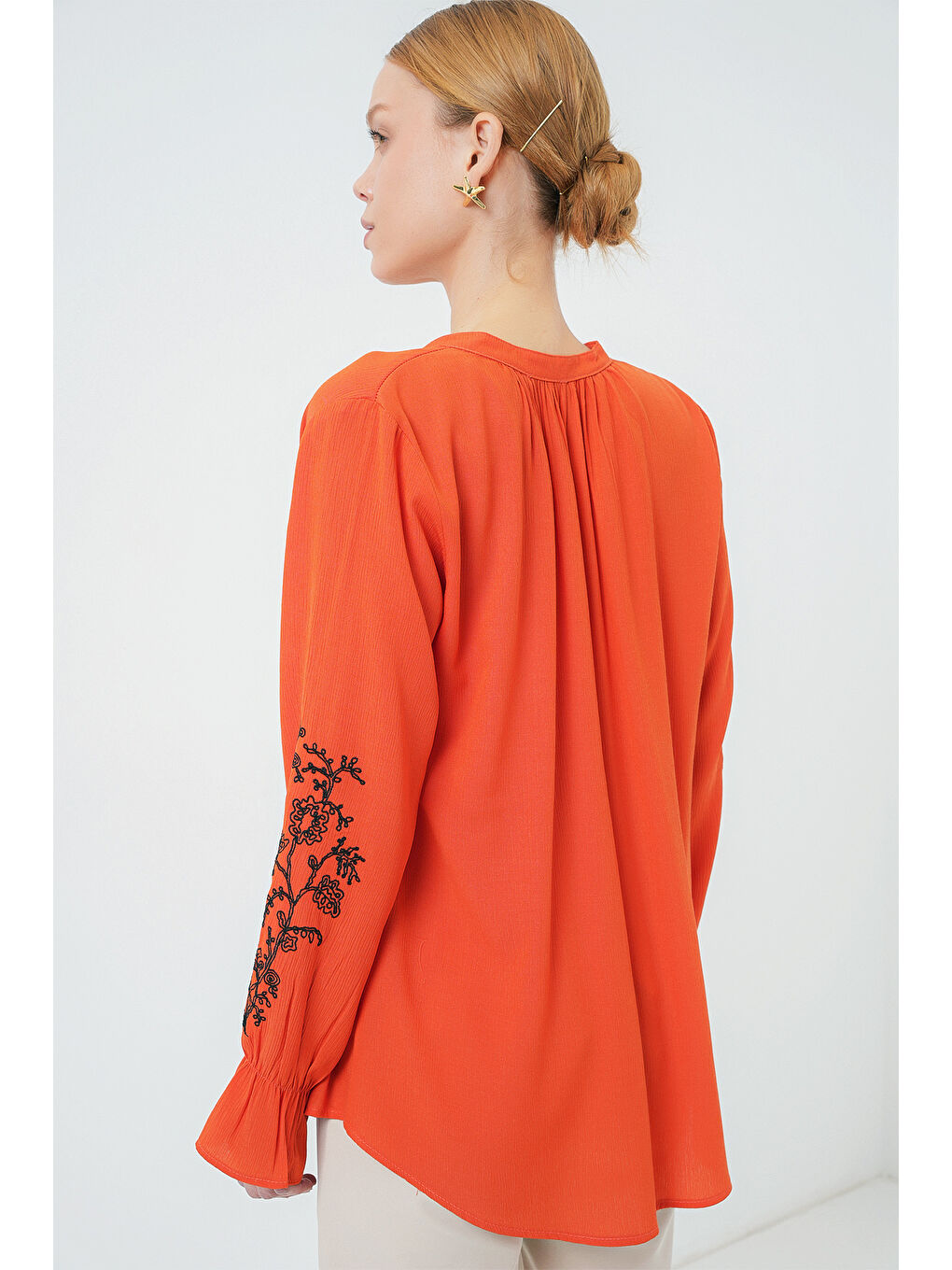 Kadın Nakışlı Örme Bluz 941 - Turuncu-5