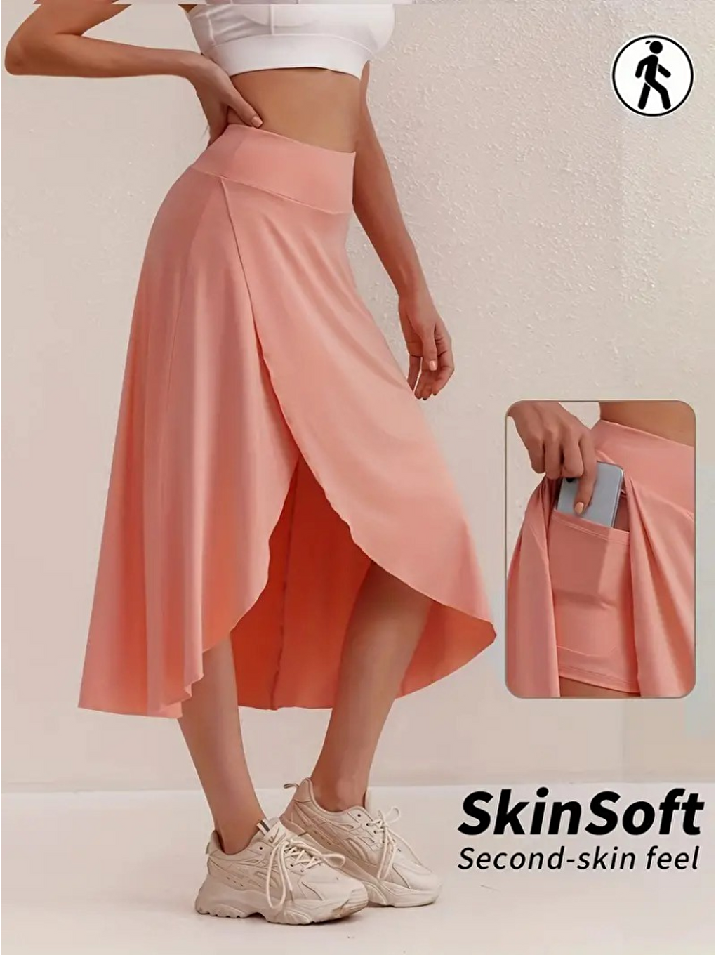 Pembe Kadın Cep Detay Taytlı Sandy Etek-5