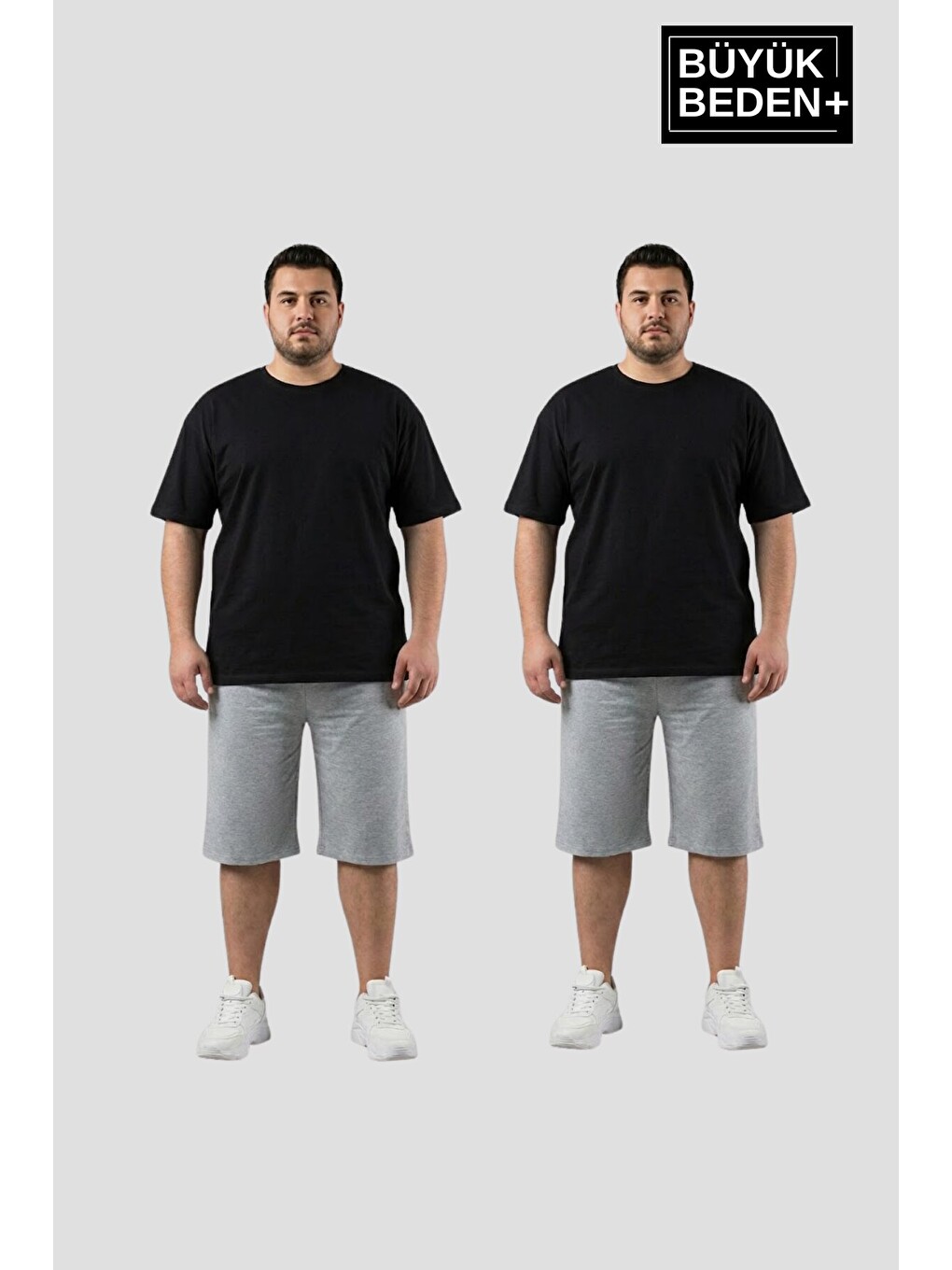Gri Büyük Beden Erkek 2’li Kapri Şort Rahat Kalıp Seti 3XL-6XL SPR26BSR591+2