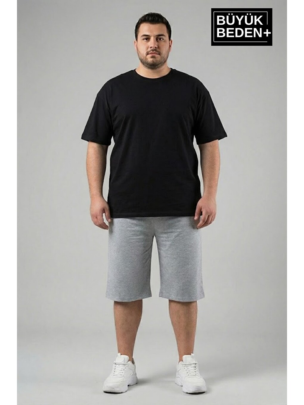 Gri Büyük Beden Erkek 2’li Kapri Şort Rahat Kalıp Seti 3XL-6XL SPR26BSR591+2-1