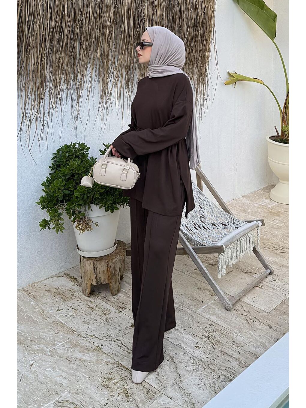 Kahverengi İkili Tesettür Takım Çikolata Kahve-1
