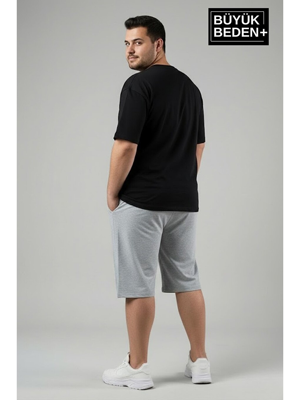 Gri Büyük Beden Erkek 2’li Kapri Şort Rahat Kalıp Seti 3XL-6XL SPR26BSR591+2-2