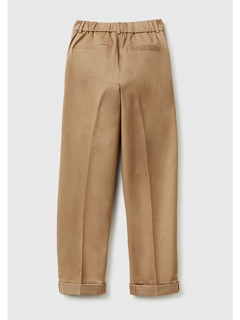 Kahverengi Kadın Taba Pamuk Karışımlı Önü Dikiş Detaylı Paçası Kıvrık Pantolon-3