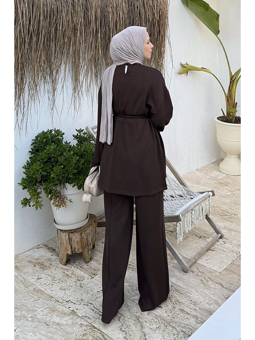 Kahverengi İkili Tesettür Takım Çikolata Kahve-3