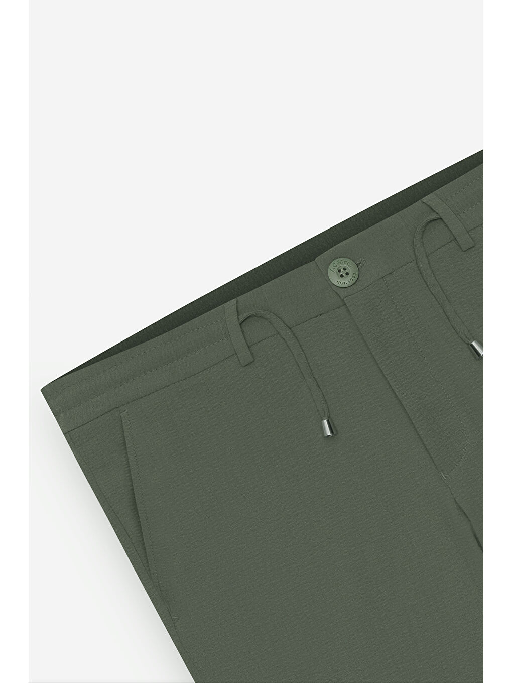 Erkek Haki Slim Fit Dar Kesim Beli Bağlamalı Yan Cep Gofre Desenli Pantolon-8