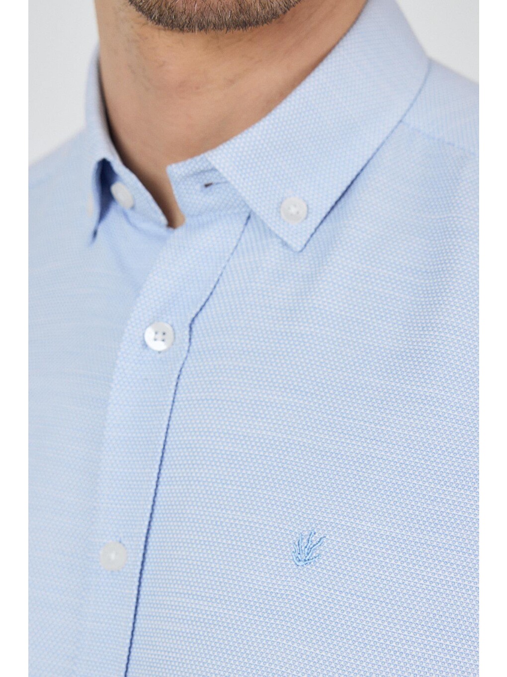 Mavi Uzun Kol Desenli Armürlü Düğmeli Yaka Cepsiz Pamuklu Classic Slim Fit Gömlek 1004250204-4