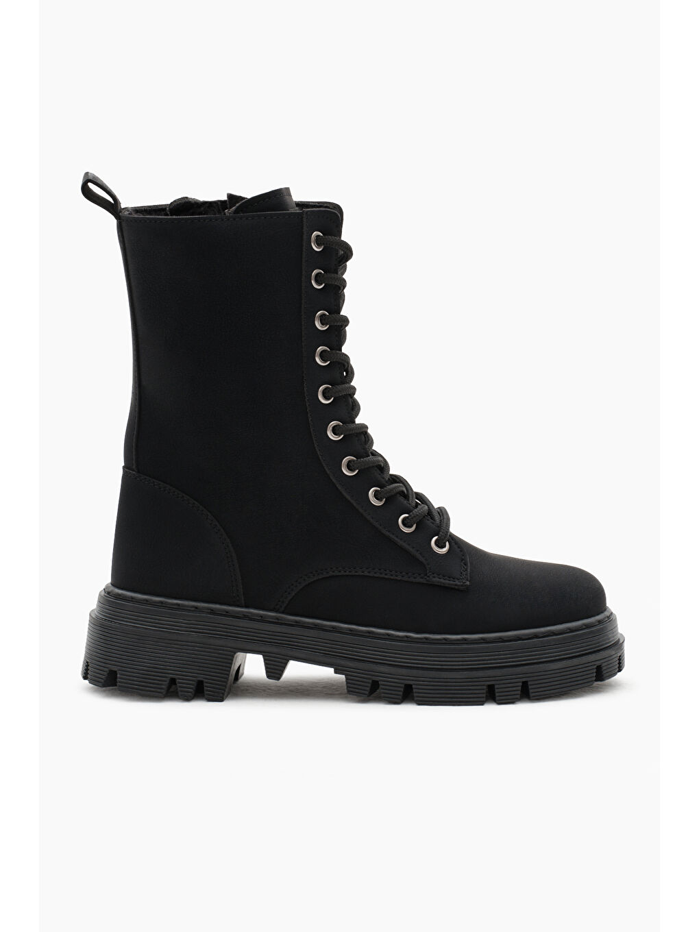 Kadın Siyah Mat Termo Taban Yanı Çift Tokalı Bağcıklı ve Fermuarlı Bot-1