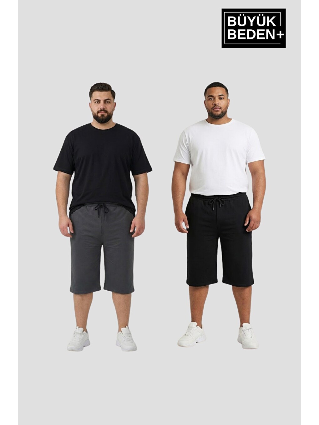 Siyah Büyük Beden Erkek 2’li Kapri Şort Rahat Kalıp Seti 3XL-6XL SPR26BSR591+2