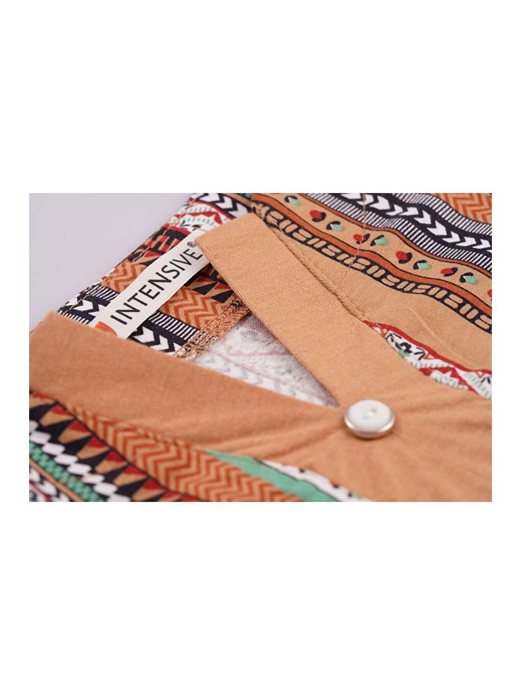 Karışık kadın kısa kollu desenli cepli büyük beden pamuklu elbise-6