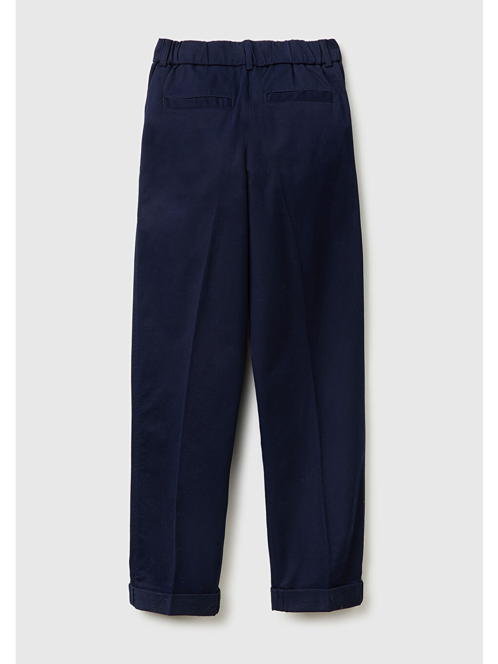 Kadın Lacivert Pamuk Karışımlı Önü Dikiş Detaylı Paçası Kıvrık Pantolon-3