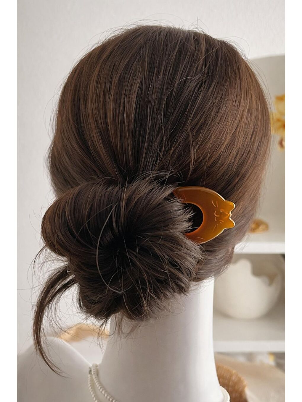 Kahverengi Kedicik Asetat U Topuz Tokası-1