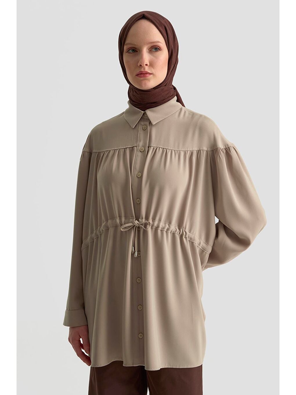 Oversize Gömlek 25Kd1114 Bej-2