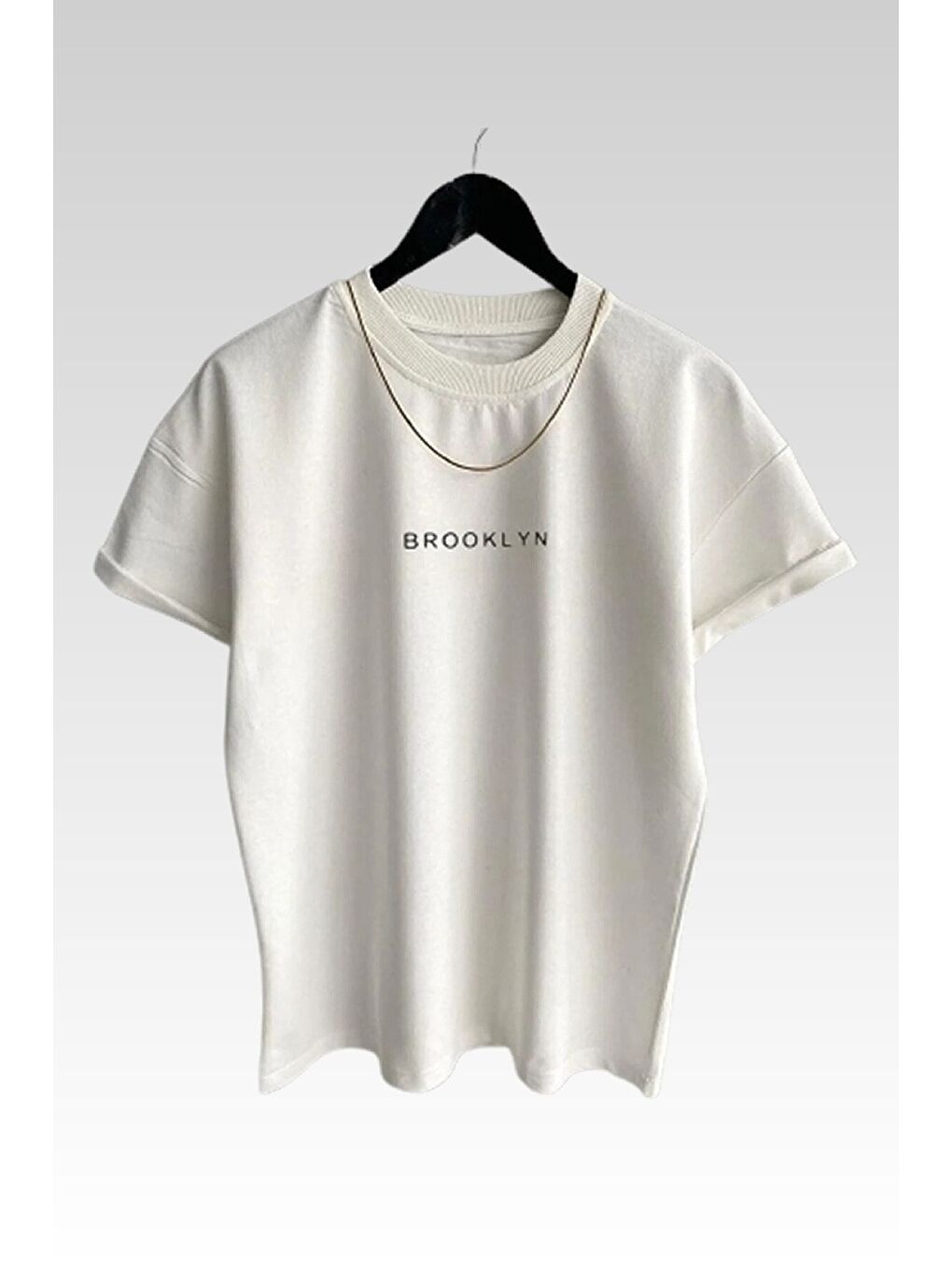 Kahverengi Kadın Brooklyn Baskılı 3lü Paket Kahve gri beyaz T shirt-1