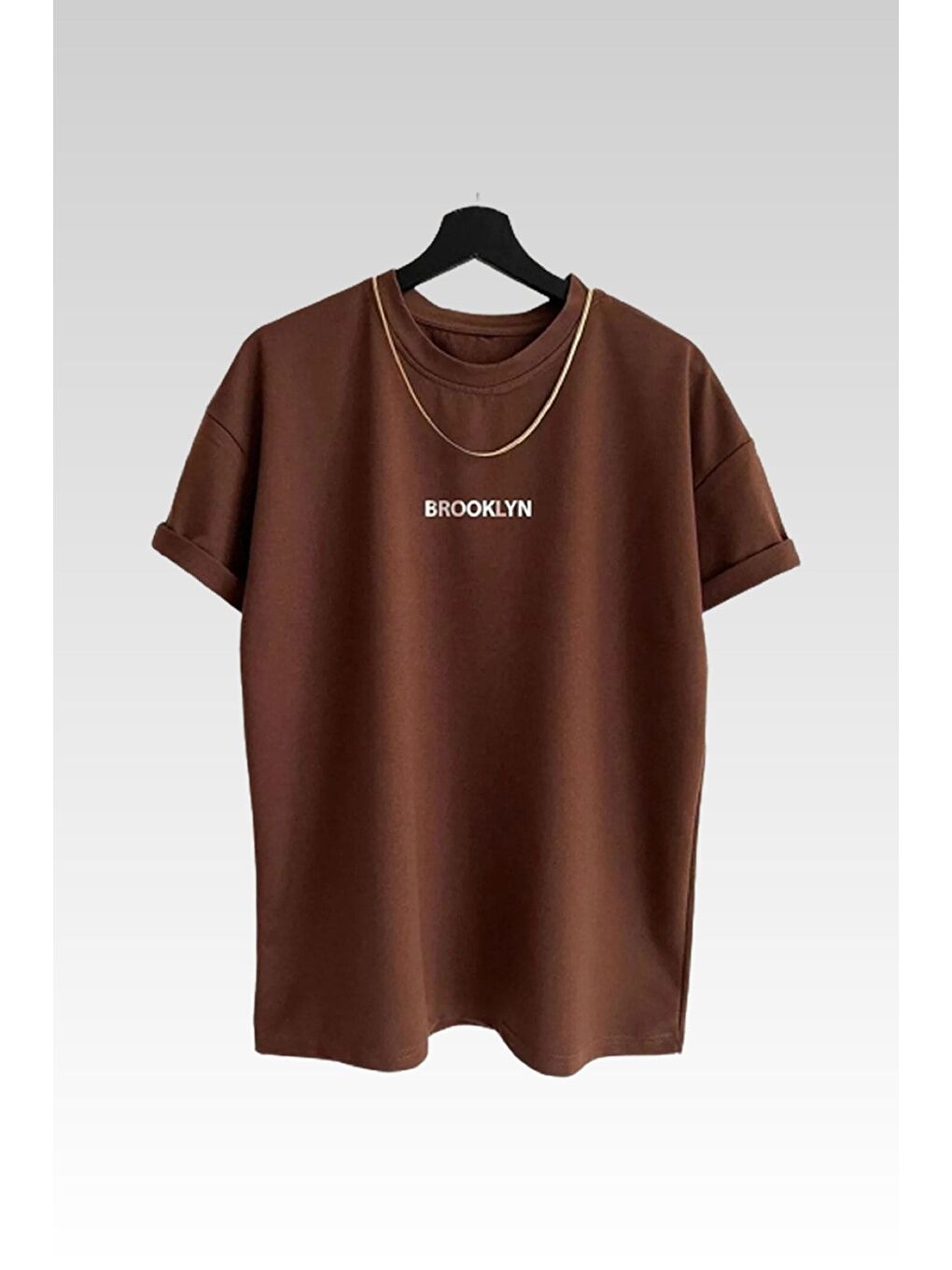 Kahverengi Kadın Brooklyn Baskılı 3lü Paket Kahve gri beyaz T shirt-3